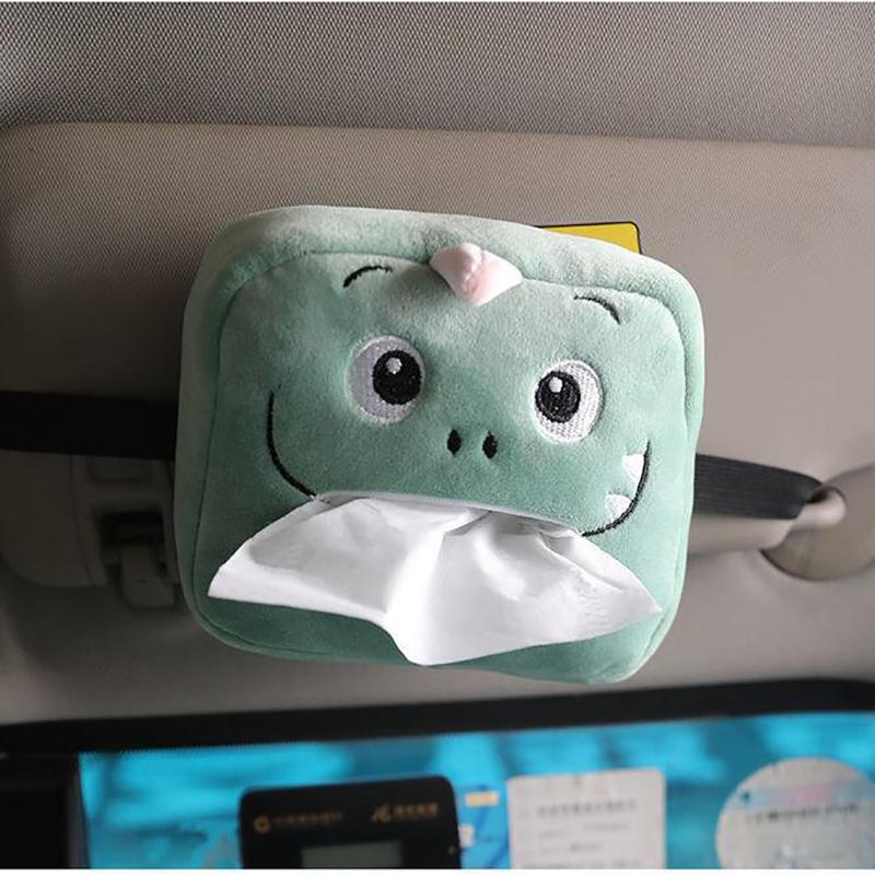 Green Dinosaur Tissue Box Cute Plush Removable Tissue Boxes Universal Auto Home Room Paper Case Animal Decoration Bracket