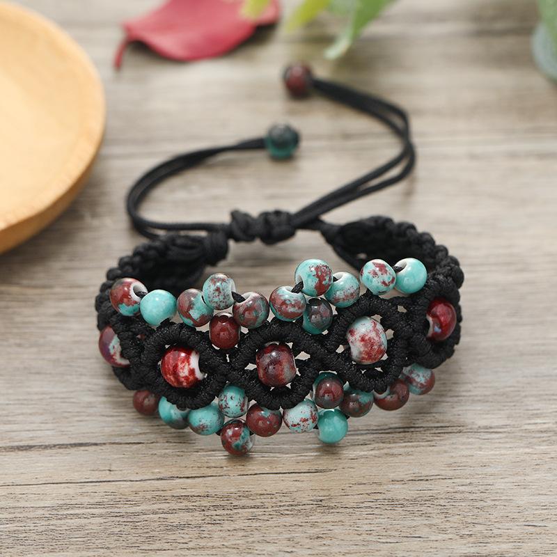 Hand-woven retro ceramic bracelet women's versatile simple temperament literary hand rope with jewelry