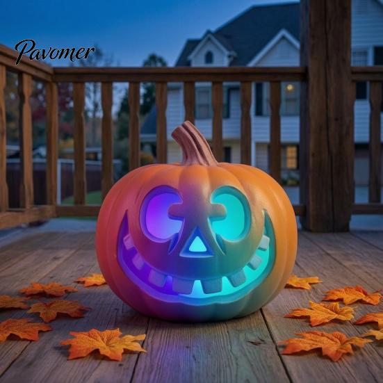 Indoor Party Props LED Halloween Pumpkin Light, Light Up Jack O Lantern Decor, Color Retro Ornaments Gradient Glowing Lamp for Yard Porch Window