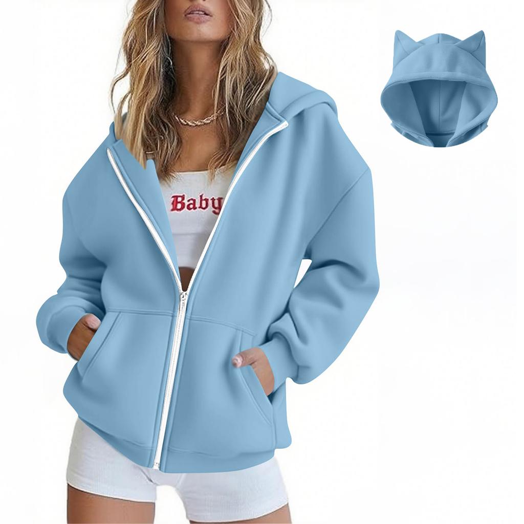 Mote for kvinner, avslappet langermet ensfarget hettegenser-topper