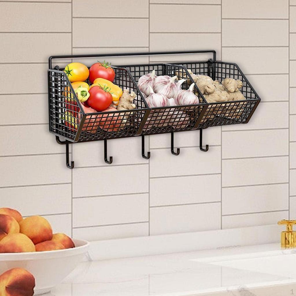 Garlic Ginger Storage Basket for Household Restaurant Farmhouse Black 2 Grids