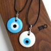 Retro Jewelry Round Shape Devil'S Eye Necklace Lucky Blue Eye Glass Pendant Necklace Accessories Simplicity Wax Thread Necklace Gift For Girls