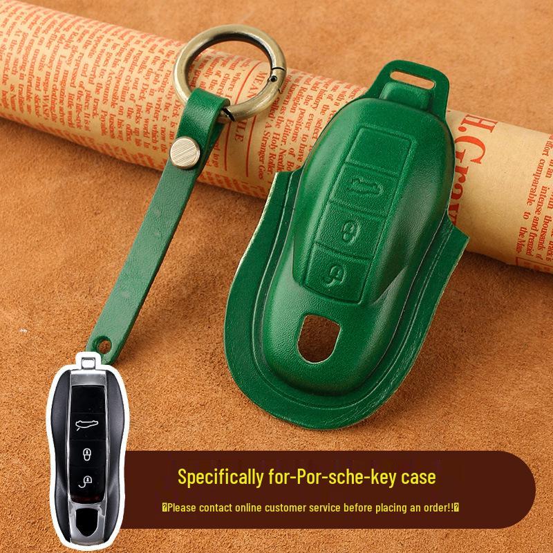 Genuine Leather Key Cover for Porsche Macan, Cayenne, 911, Panamera - Cowhide Shell with Buckle