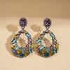 Zircon hollow water drop round colored silver needle earrings retro exquisite earrings
