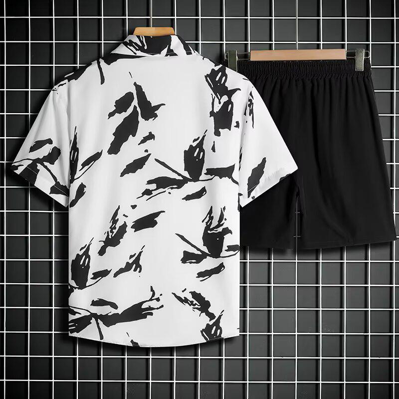 Men's Summer Ice Silk Quick-Dry Short Sleeve Shirt & Shorts Set - Trendy Casual Beachwear