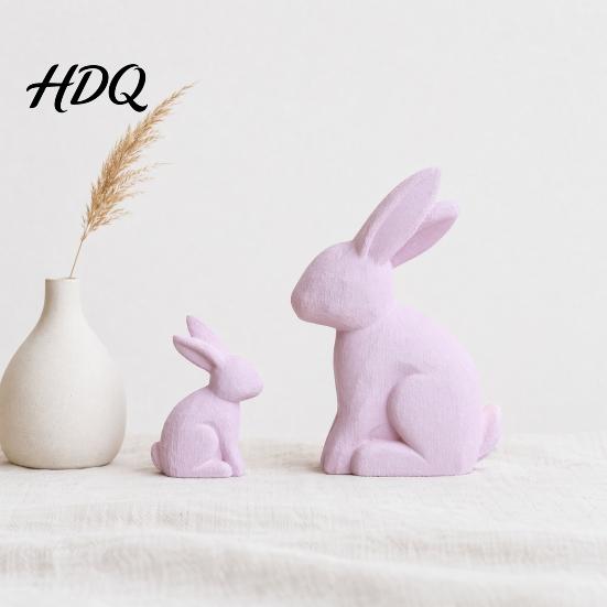 Rabbit Figurine With Stable Base 2Pcs Distressed Statue Vintage Bunny Figurines Easter