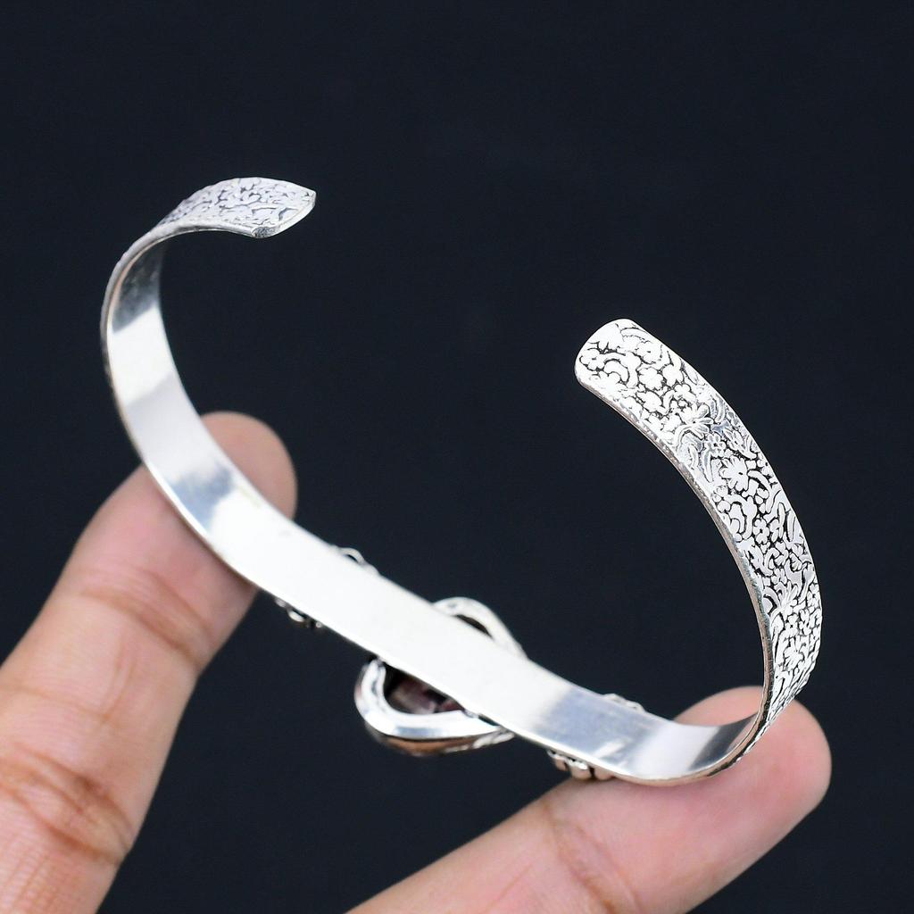 Heart Chakra Pear Rhodochrosite Stone Birthday Wife Bangle Jewelry 925 Silver