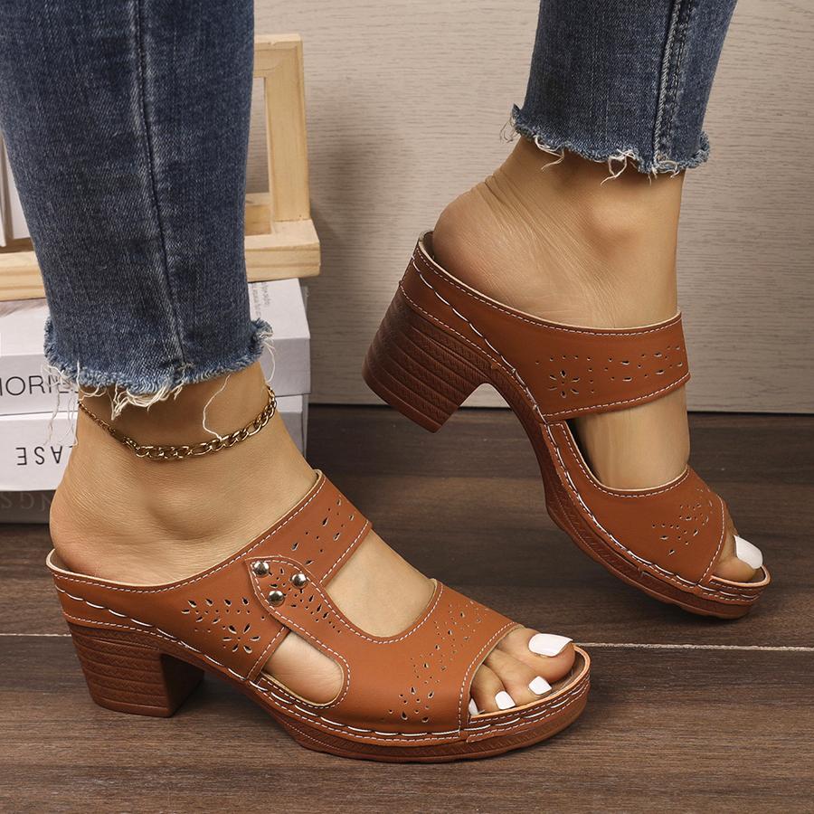 Casual Slingback Slides Shoes Women Summer Lightweight Hollow Sandals High Heels Dress Chunky Open Toe Slippers Female