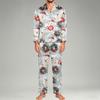 Herren Langarm Button-Down Pyjama-Set mit Hose, 2-teilige Loungewear Nachtwäsche