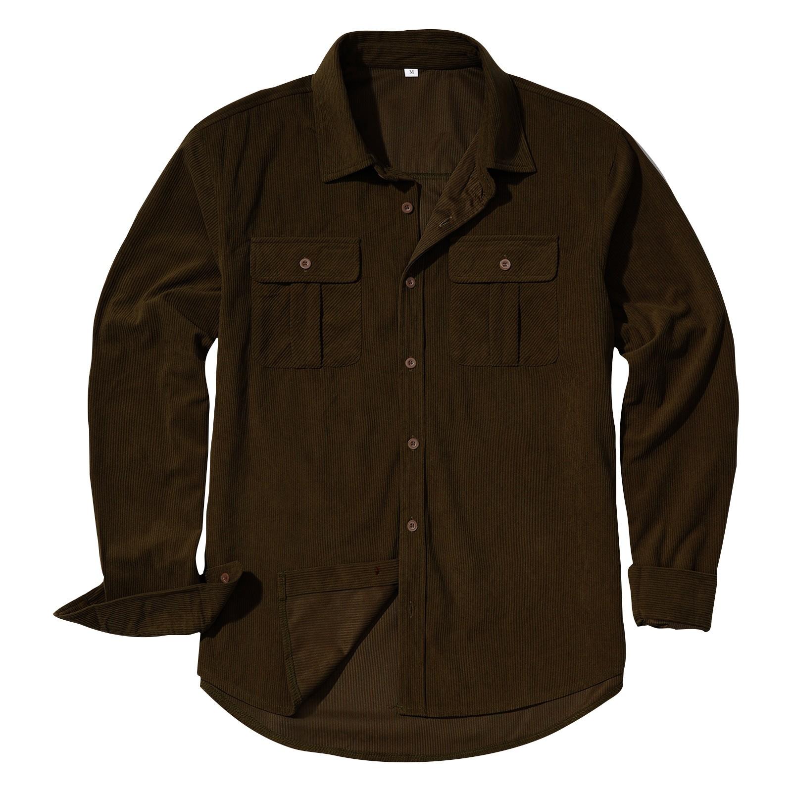 

Мужская толстая рубашка-куртка с длинным рукавом, со световым вельветовым штрихом, рабочая одежда, однотонная, повседневная, для улицы, ретро XL кофейный