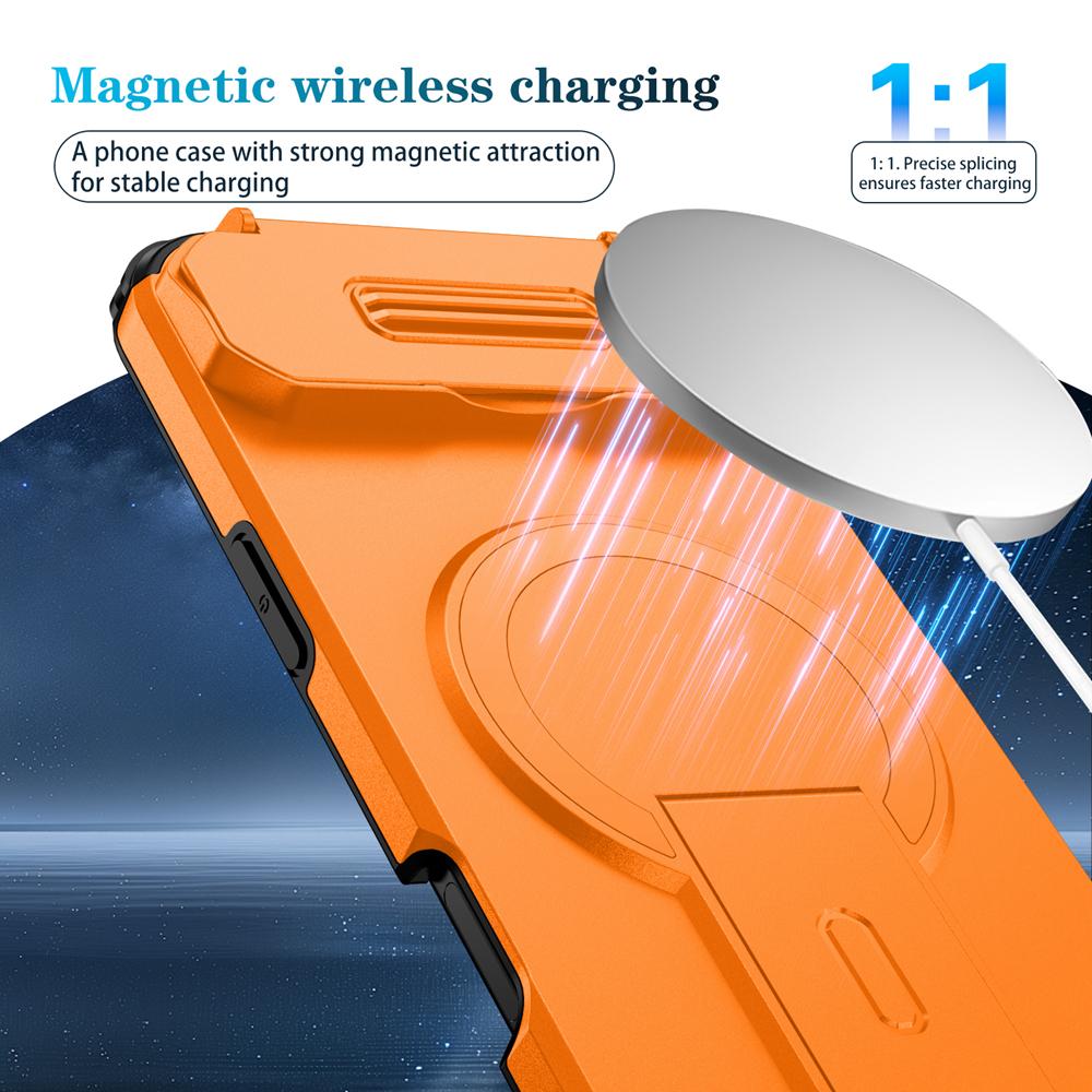 KEYSION Shockproof Magnetic Case for iPhone Air Slide Camera Protect Kickstand Wireless Charging Phone Cover for iPhone 17 Air