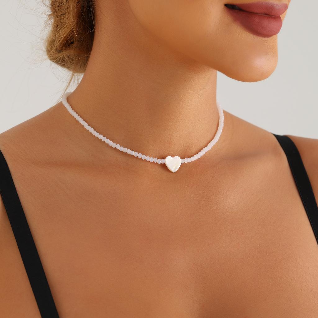 Accessories, Bohemian Jade White Crystal Beaded Necklace, Temperament Fritillary Love Simple Neck Chain Necklace For Women