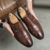 British Trend Gentleman Monk Strap Loafers Pointed Toe Patent Leather Shoes Men Wedding Dress Formal Footwear Zapatos Hombre