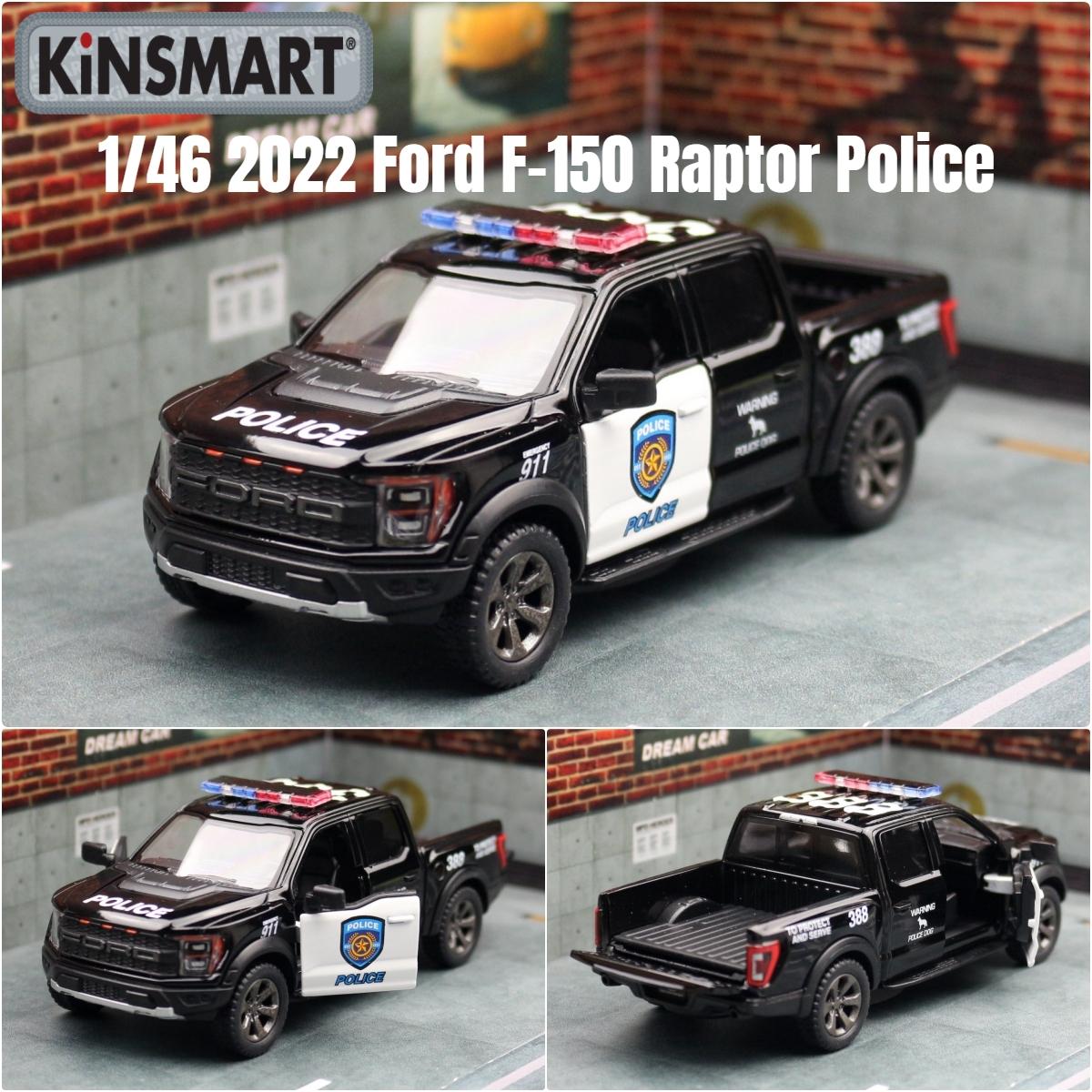 KiNSMART Toy Car Model 1/46 2022 Ford F-150 Raptor Police Truck Diecast Miniature Vehicle Collection Gift For Children Boys Kid