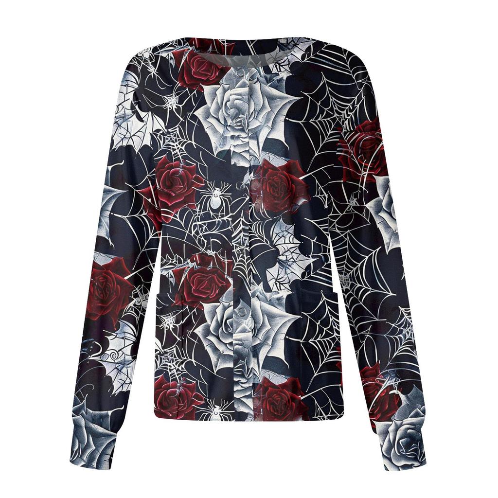 Women's Halloween Printed Casual Long-sleeved Single-breasted Work Uniform Cardigan Top