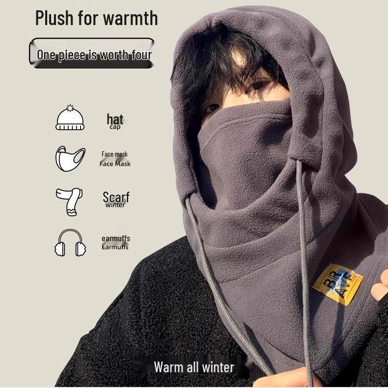 Pánská zimní větruodolná sada čepice a obličejové masky s tlustým sametovým nákrčníkem