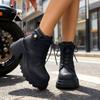 Botas de Tobillo para Mujer de Cuero Suave con Plataforma y Tacón Alto Estilo Retro Británico de Motociclista Desgastado Botas con Tacón para Mujer Moda