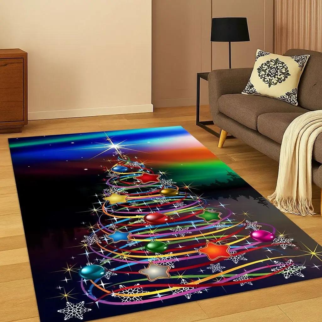 Fröhlicher Weihnachtsbaum Weihnachtsmann Cartoon Teppich für Wohnzimmer Schlafzimmer Fußmatte Küche Heimdeko Rutschfeste Bodenmatte