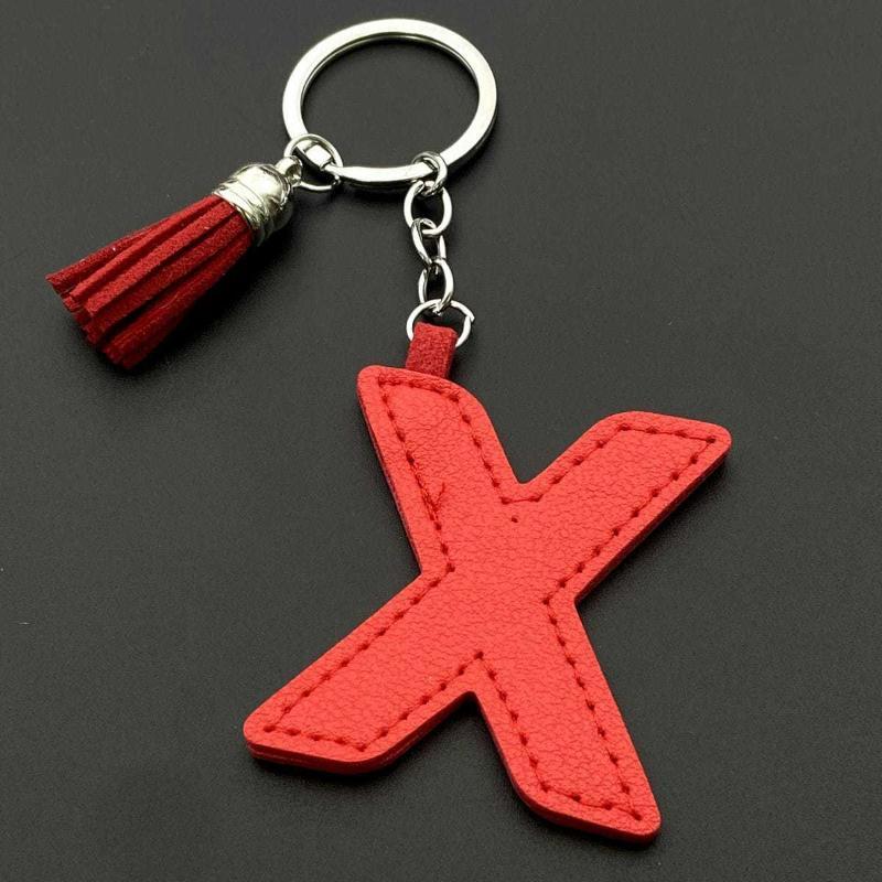 26 Initial English Letter Pu Leather Tassel Pendant Key Chain Bag Charm Women Birthday Gift