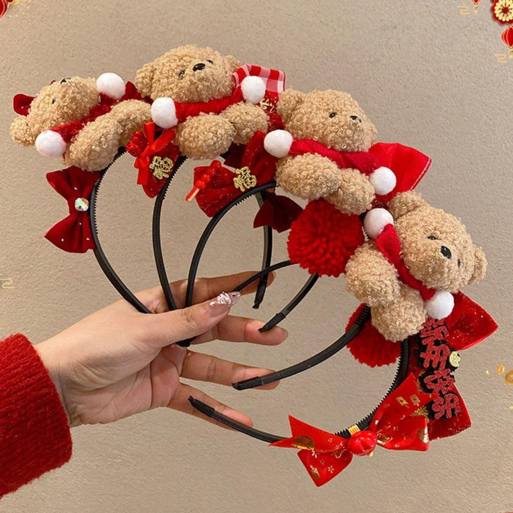 Pony New Year Headband Red Plush Hair Hoop Cute Red Velvet Bow Hairband  Children