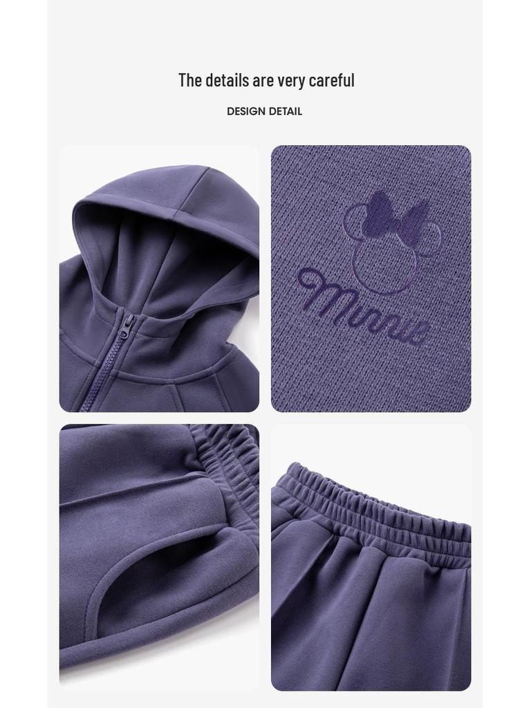 Autumn 2025 Minnie Girls' Tracksuit: Cute Hooded Jacket & Cuffed Sweatpants