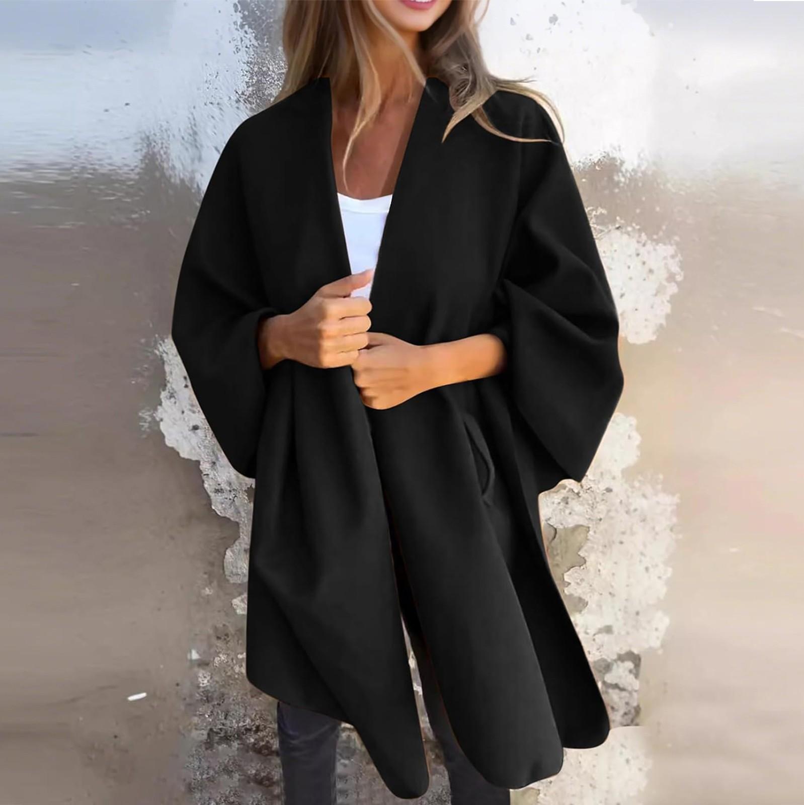 

Женские модные повседневные куртки с V-образным вырезом на пуговицах, универсальная накидка-шаль L чёрный