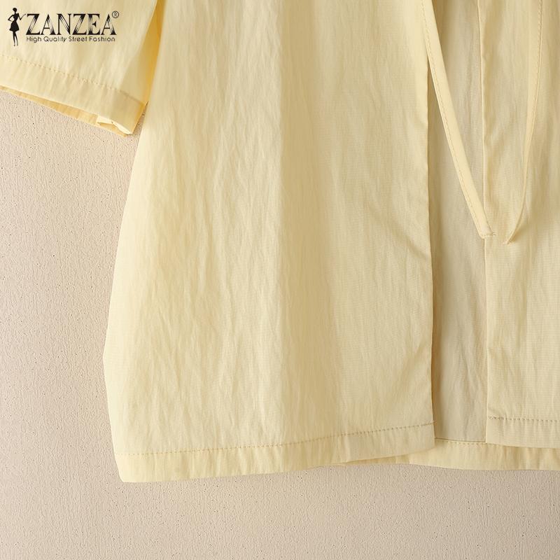 ZANZEA Women Summer Lace Up O-neck Casual Short Sleeve Cover Up Cropped Blouse