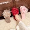 Fashion Fairy Style Plush Shoes Women's 2025 Autumn Winter Fashion Flower Warm Slippers Comfortable Short Plush Slides Pink Red Khaki
