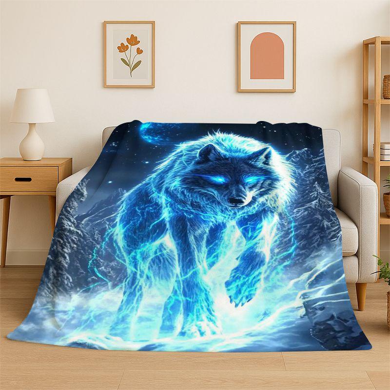Fenrir Wolf Spirit Moon Dream Animal Flannel Blanket Soft Throw Blanket for Bedroom Living Room Bed Travel Camping Picnic Nap