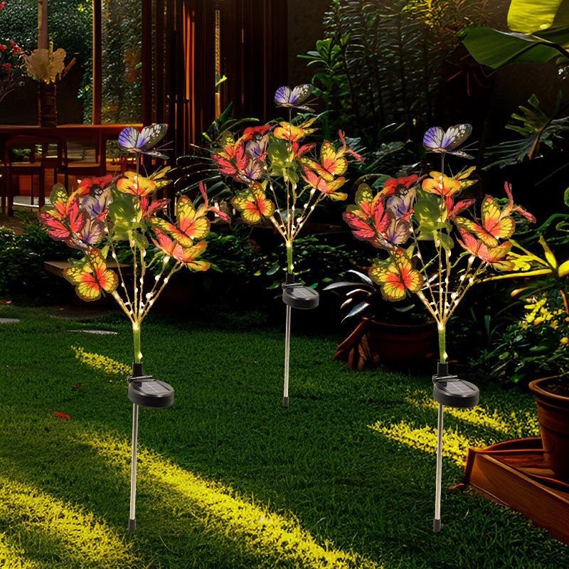 Stainless Steel LED Solar Garden Lamp - Butterfly Flower Design, Outdoor Waterproof 7 Branch Butterfly Flower - Solar [Steady Light]