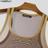 INCERUN Débardeurs à bretelles transparentes pour hommes Hauts transparents en maille patchwork