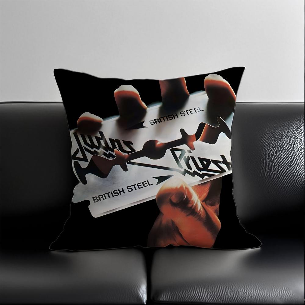 

J-Judas-Priest Music Pillow Case Anti-dustmite Pillowcase Invisible zipper silky short plush Sofa cushion cover 16x16Inch