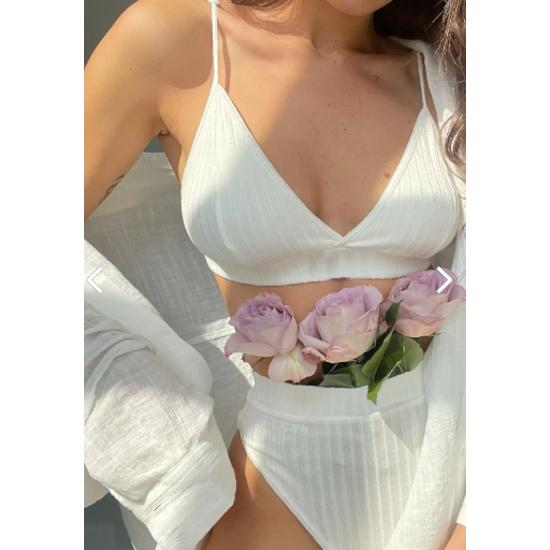 Weißer, ungefüllter Slip-Anzug mit hoher Taille für Damen