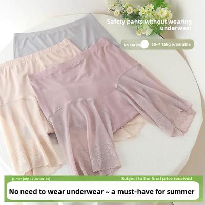 Large-size Women's Summer Lace Edge Mid Rise Safety Underpants To Prevent Showing of Underwear
