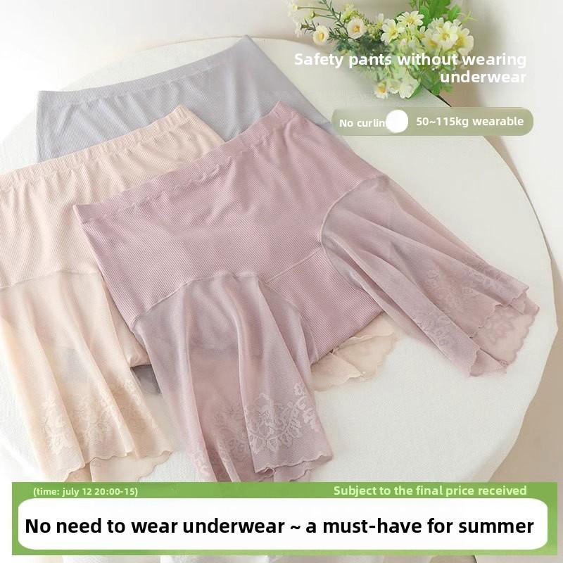 Plus Size Women's Summer Lace Border Walk Out High Waist Safety Briefs