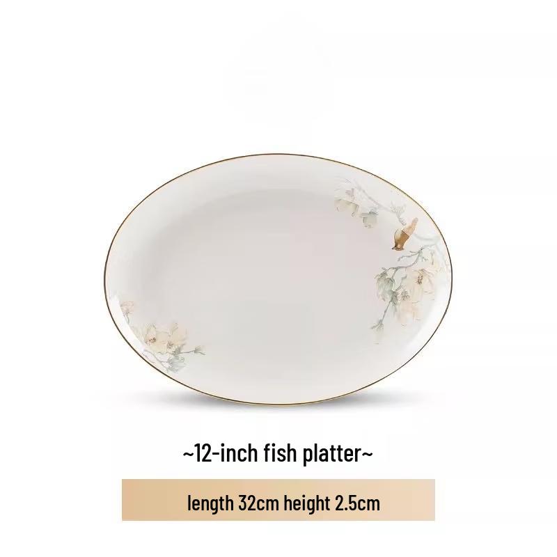 

Wuhe Jingdezhen Ceramic Gold Rim 12-inch Fish Plate