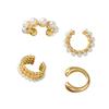 4Pcs/Set Vintage Imitation Pearl Ear Clip Earring for Women Classic Gold Color C-Shape Earcuff Earring Simple Daily Wear Jewelry