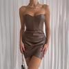 2024 Autumn/Winter European & American Style Women's Tube Top PU Dress - Sexy, Fashionable Nightclub Outfit