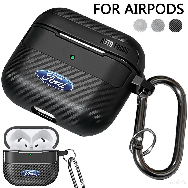 For Airpods 1/2/3/4/Pro Carbon Fiber Texture Earphone Case Bluetooth Headset Protect Shell For Ford Mustang Fiesta F150 Sticker