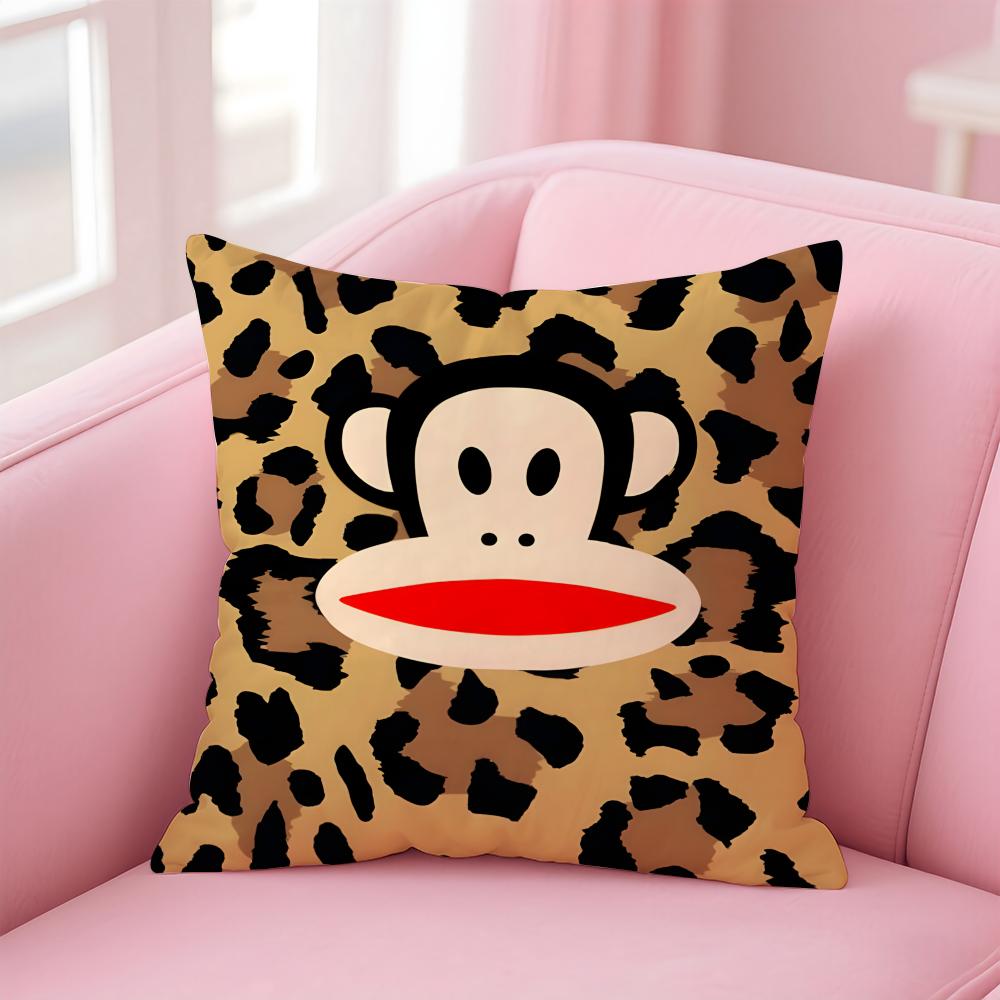 P-Paul Frank Pillow Cute Cartoon Cushion Cover Pillowcase Short Plush Invisible Zipper Room Sofa Cushion Cover