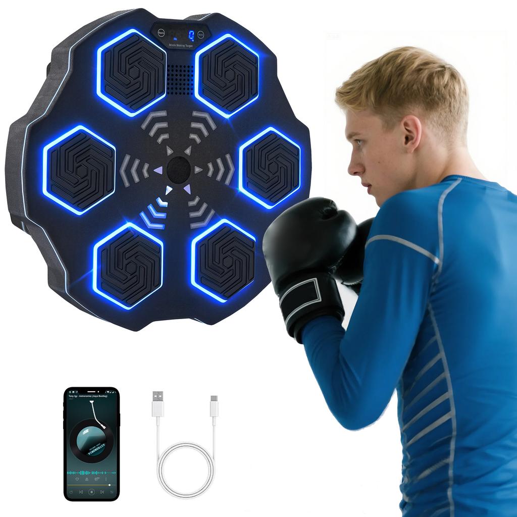 Music Boxing Machine, Bluetooth Boxing Device, Wall Mounting, 9 Speeds and Modes, LED Lights, Black