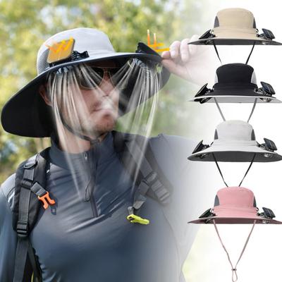 Fisherman Hat Outdoor Sun Hat with Dual Power Solar USB Rechargeable Fan Wide