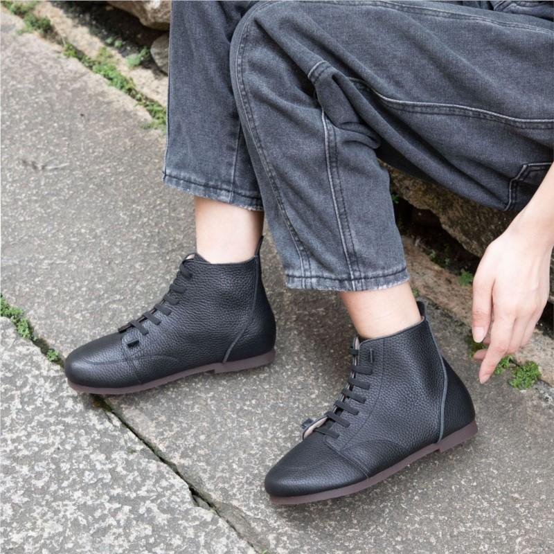 Johnature Handmade Genuine Leather Flat Ankle Boots Casual Soft Cowhide Soft Soled Women's Shoes