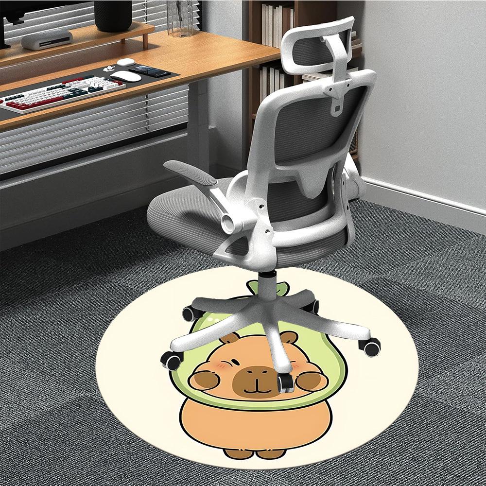1PC Capybara Office Round Area Rug, Mat Suitable For Office, Under Office Chairs Bedroom Living Room Home Decor, Room Deco