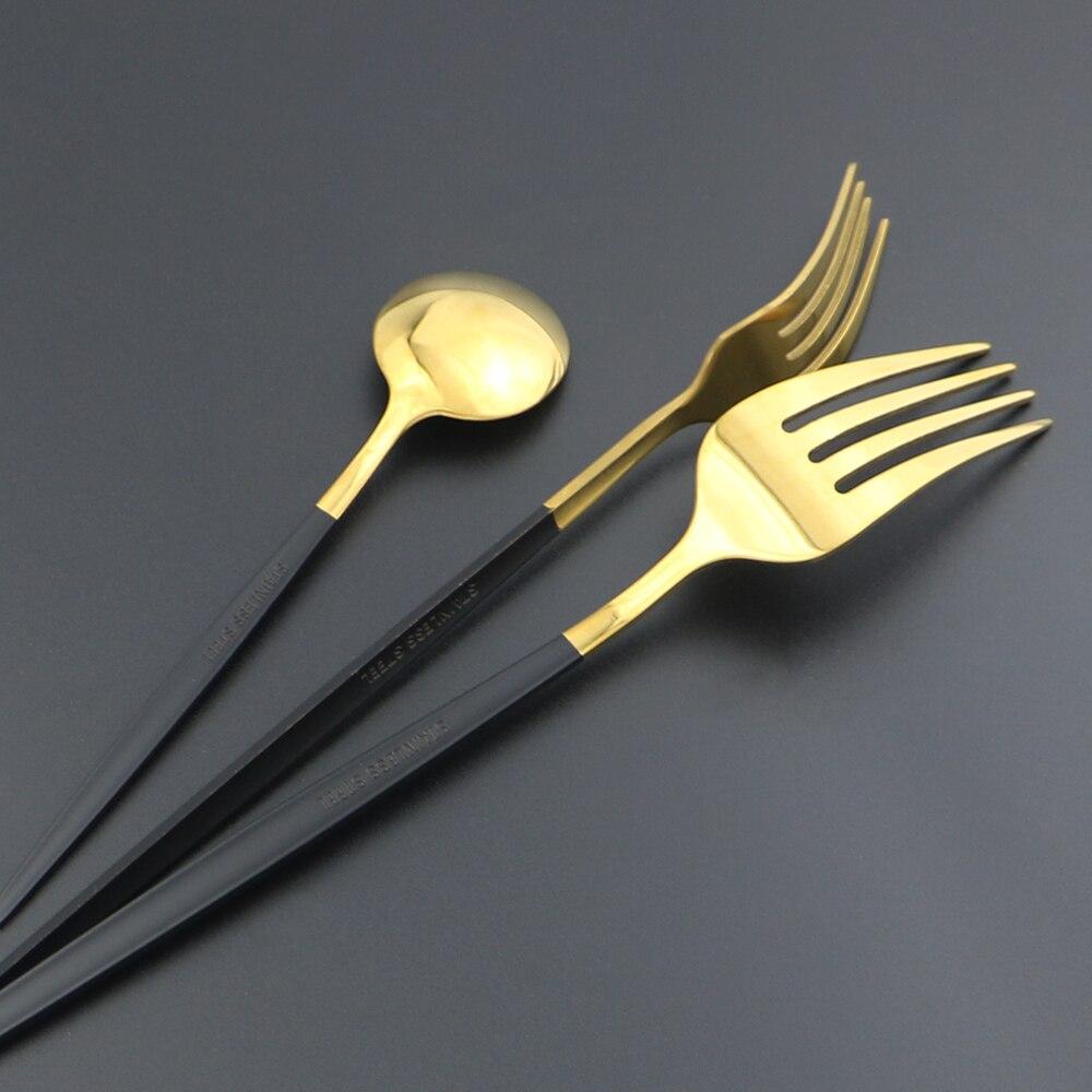 6Pcs Dinnerware Set White Gold Cutlery Set For One 304 Stainless Steel Knife Forks Spoons Dinner Set Kitchen Silverware Tableware Set