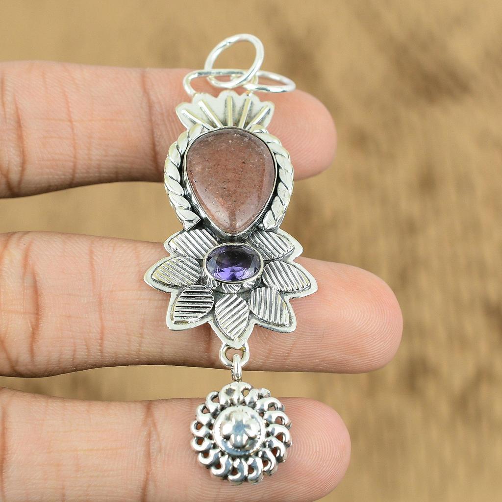 Birthday Gift For Her Natural Sunstone Gemstone Pendant 925 Sterling Silver