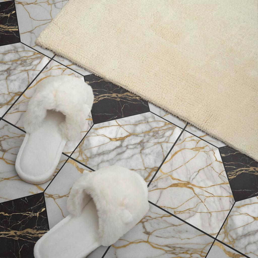 Easy Installation Vinyl Tile Set Elegant Marble Pattern 9x30x30 Cm