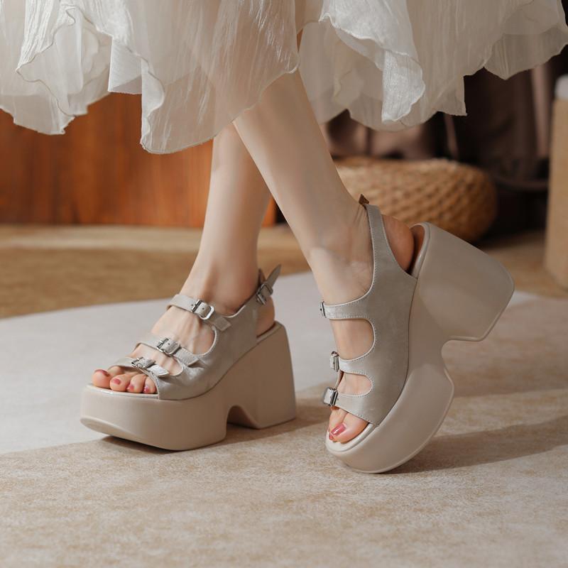 

Летние сандалии женские удобные туфли на танкетке повседневная обувь zapatos de mujer гладиатор 33EU/CN34 бежевый