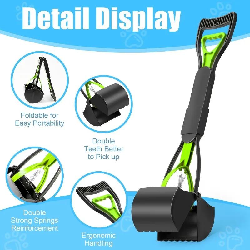 Long Handle Jaw Clamp Poop Scooper Heavy Duty Pet Waste Grabber Foldable Portable for Dogs Puppies Cats No Bend Tool