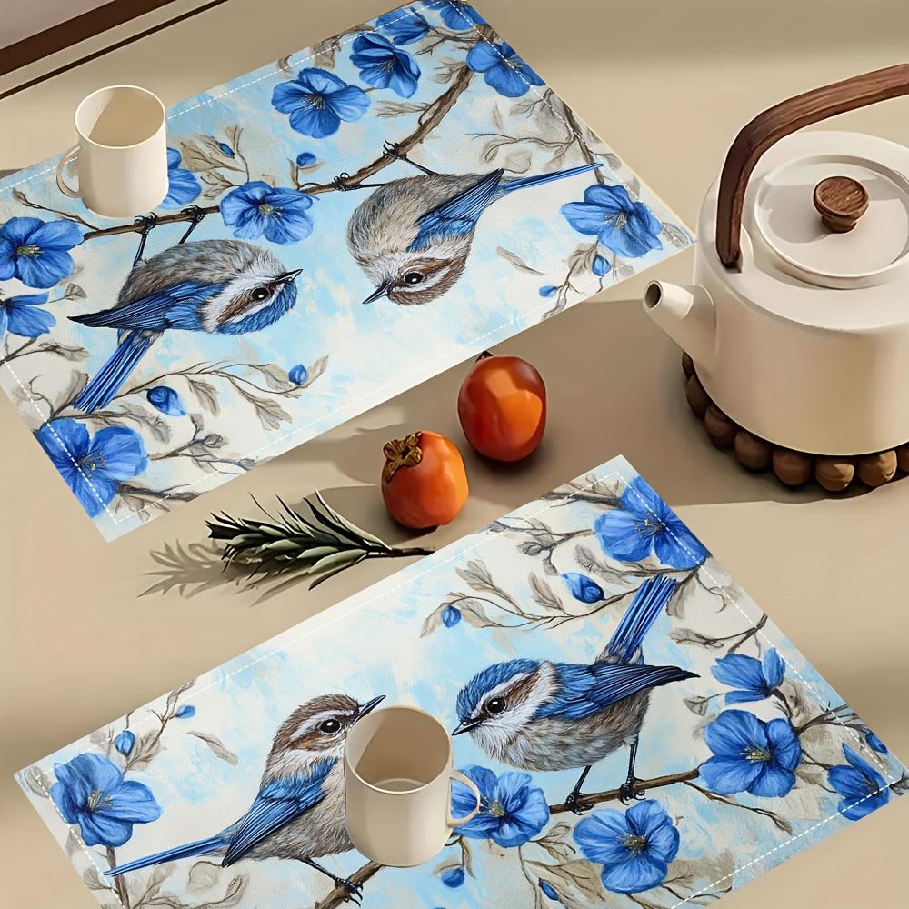 Watercolor Bluebird Meal Mat Fresh Countryside Waterproof Oil proof Table Mat Healing Series Insulated Meal Mat